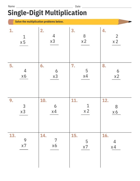 1 Digit Math Problems 1digit Multiplication Worksheet School Multiplication Worksheets