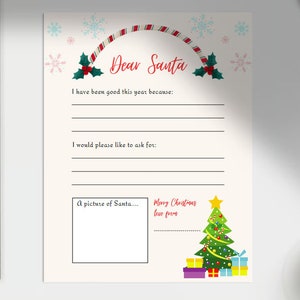 Querido Papá Noel Lista de deseos Carta Imprimible Descarga digital Diseño de plantilla Navidad Fácil de imprimir Descargable en color para niños Correo