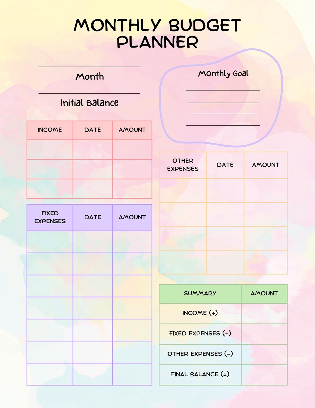 Monthly Budget Planner Printable Instant Digital Download PDF - Etsy