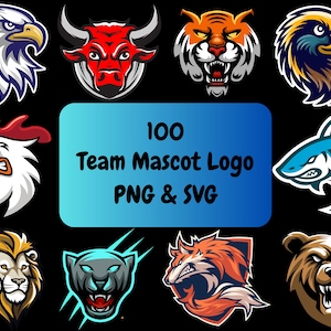 100 Team Mascot Logo PNG & SVG Bundle Graphic Digital Download Image Transparent Background, Clip Art, File Format, T-Shirt Design