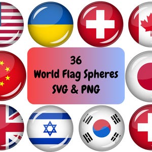 36 wereld vlag bollen PNG en SVG bundel afbeelding digitale download afbeelding transparante achtergrond, illustraties, bestandsindeling, T-shirtontwerp