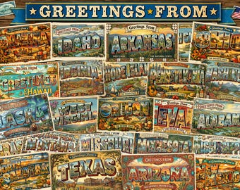 50 Greetings From States Postcards Printable Instant Digital Download