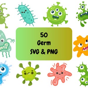 50 Germ Virus Bacteria PNG & SVG Bundle Graphic Digital Download Image Transparent Background, Clip Art, File Format, T-Shirt Design