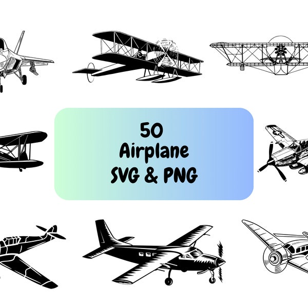 50 Airplane Silhouette PNG & SVG Bundle Graphic Digital Download Image Transparent Background, Clip Art, File Format, T-Shirt Design