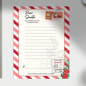Lista de deseos navideños para niños, Querido Papá Noel, Carta a Papá Noel, Correo al Polo Norte, Fácil de imprimir, Diseño imprimible, Descarga digital, Navidad