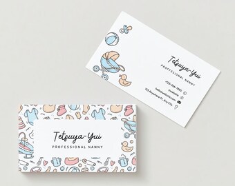 Nanny Business Card Template, Editable, Double Sided, Digital Download, Professional Design, diy PDF PNG JPG Babysitter