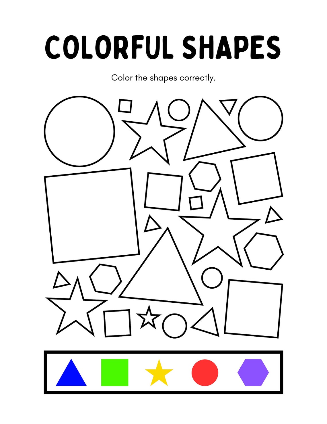 Shape Coloring School Assignment Printable Instant Digital Download PDF ...