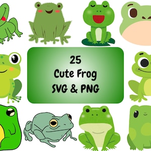 25 Cute Frog PNG & SVG Bundle Graphic Digital Download Image Transparent Background, Clip Art, File Format, T-Shirt Design