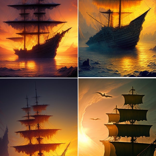 4-Pack Ghost Ship Phone Wallpapers Background Image Picture Digital Download Artwork FOR Apple iPhone & Android Bundle Pirate Phantom Boat