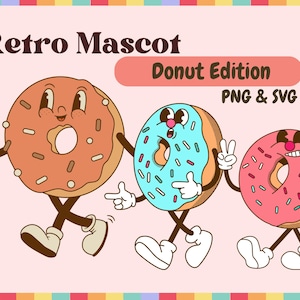 50 Retro Donut Mascots PNG & SVG Bundle Graphic Digital Download Image Transparent Background, Clip Art, File Format, T-Shirt Design