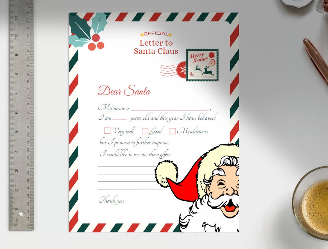 Kids Letter to Santa Claus Printable Digital Download Template Design