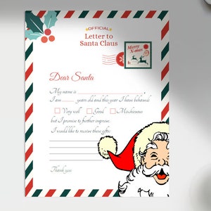 Carta para niños a Papá Noel Diseño de plantilla de descarga digital imprimible Navidad Fácil de imprimir Coloreado Descargable Navidad Niño Infantil