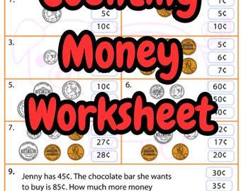 May include: A colorful worksheet with a cartoon pig and coins to help children learn to count money. The worksheet includes the text "Counting Money Worksheet".