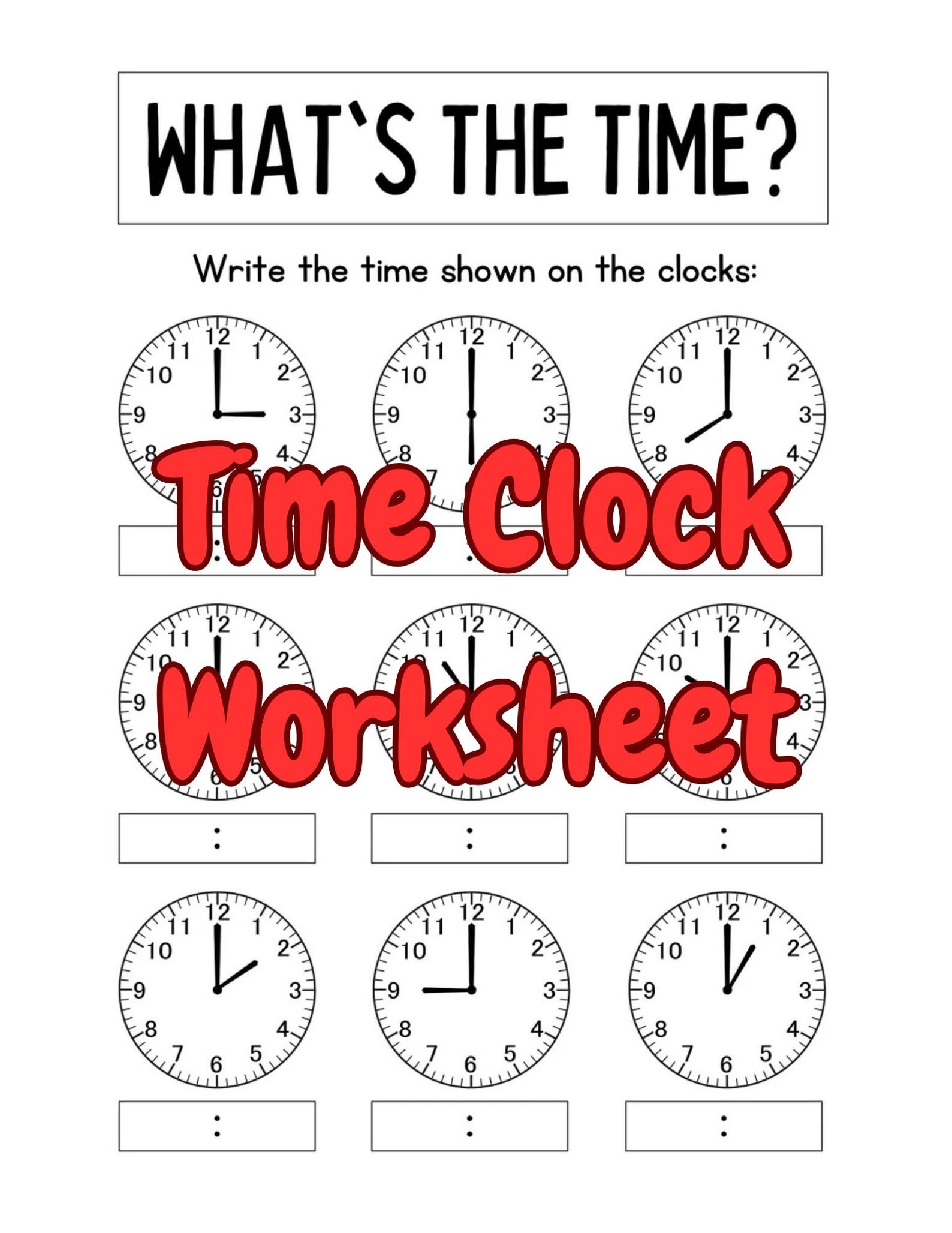 Clock Timer Assignment What's the Time? Clock School Assignment Printable Instant Digital ...