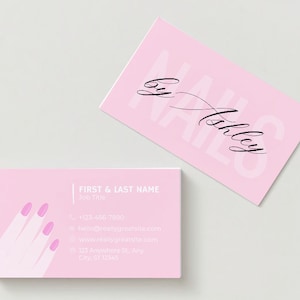 Nagelstylist Visitenkartenvorlage, bearbeitbar, doppelseitig, rosa, digitaler Download, professionelles Design, diy PDF PNG JPG Nägel Techniker
