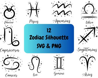 12 Zodiac Silhouette PNG & SVG Bundle Graphic Digital Download Image Transparent Background, Clip Art, File Format, T-Shirt Design