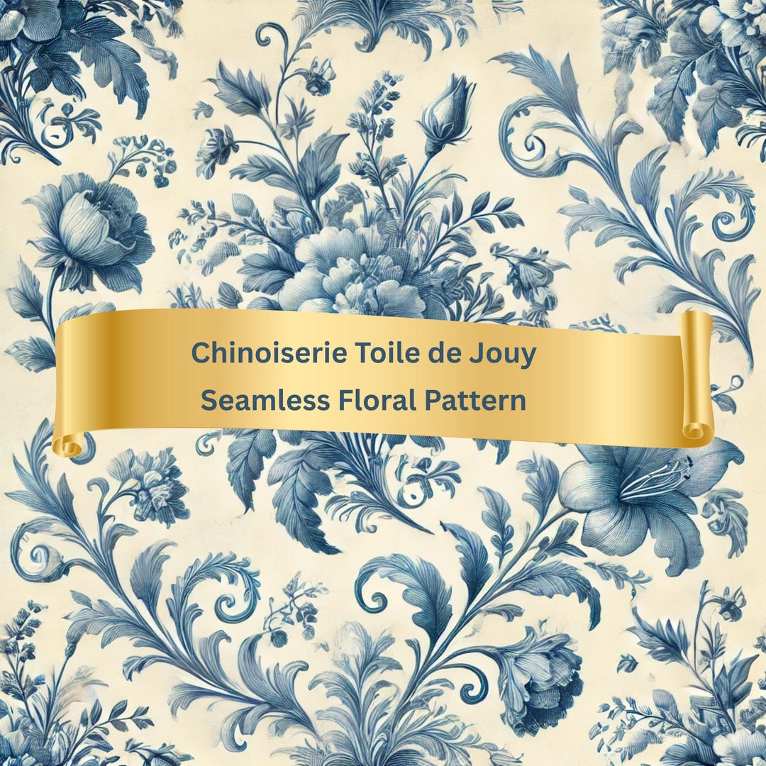 Blue Floral Chinoiserie Toile De Jouy Seamless Pattern Graphic Digital ...