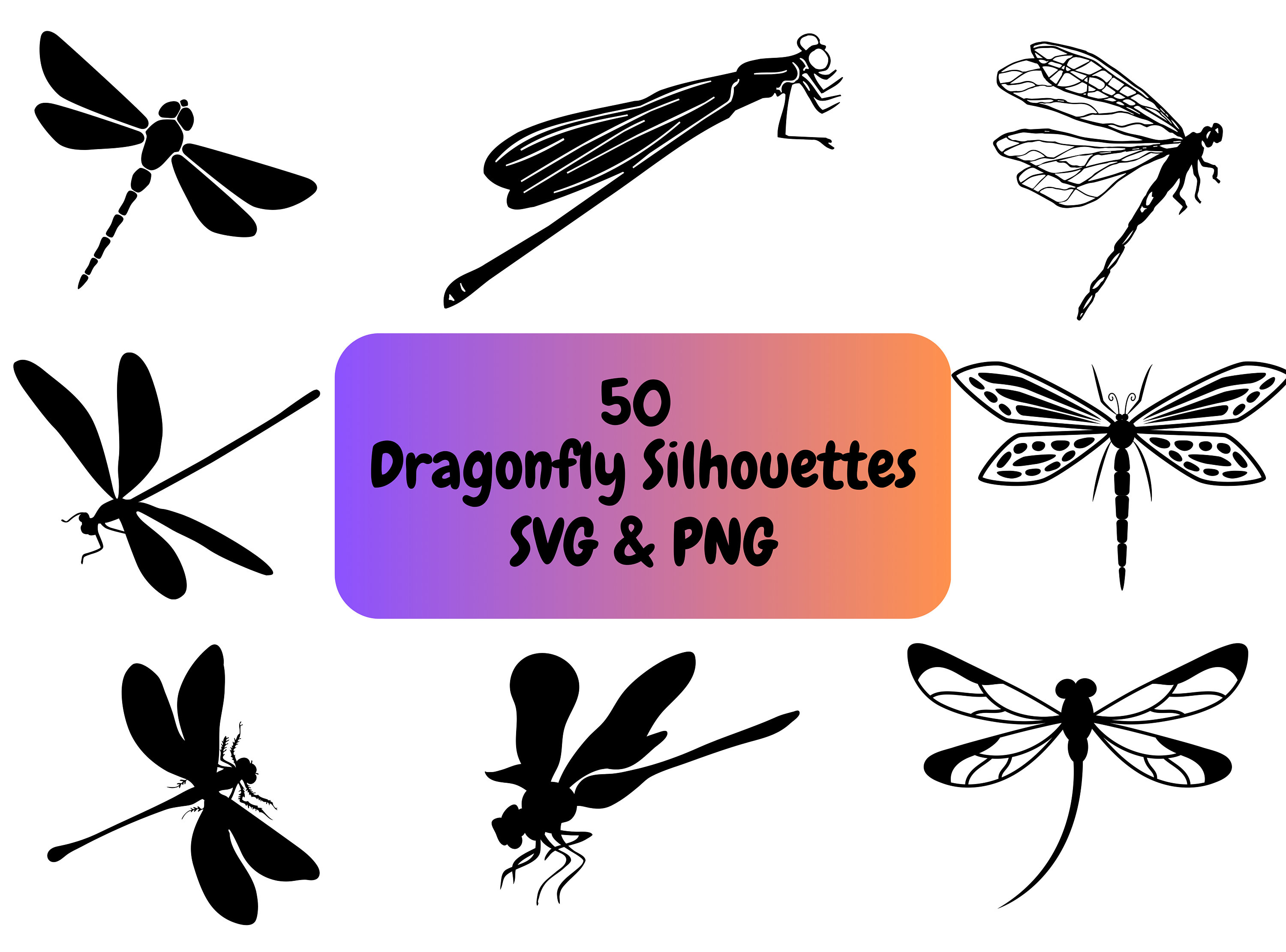 50 Dragonfly Silhouette PNG & SVG Bundle Graphic Digital Download Image ...
