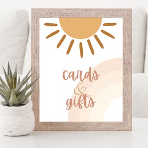 Tarjetas y regalos bohemios con arcoíris y sol / Decoración para fiesta de cumpleaños "Primera vuelta al sol" / Imprimible para fiesta de cumpleaños de niña