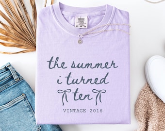 Custom 10th Birthday Shirt Youth Comfort Colors Summer I Turned 10, Birthday Bow Shirt, 10 Year Old Birthday Gift Girl, Gift For Daughter