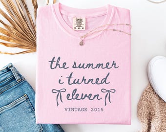 Custom 11th Birthday Shirt Youth Comfort Colors Summer I Turned 11, Birthday Bow Shirt, 11 Year Old Birthday Gift Girl, Gift For Daughter