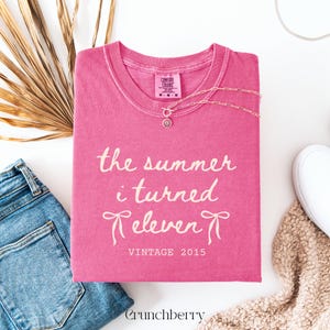 Custom 11th Birthday Shirt Youth Comfort Colors Summer I Turned 11, Birthday Bow Shirt, 11 Year Old Birthday Gift Girl, Gift For Daughter