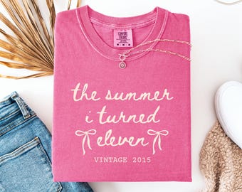 Custom 11th Birthday Shirt Youth Comfort Colors Summer I Turned 11, Birthday Bow Shirt, 11 Year Old Birthday Gift Girl, Gift For Daughter