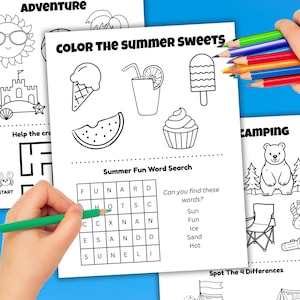 Summer Coloring Kids Placemat Printable | Camping Coloring, Summer Coloring | Screen Free Fun | Preschool Toddler Summer Activity