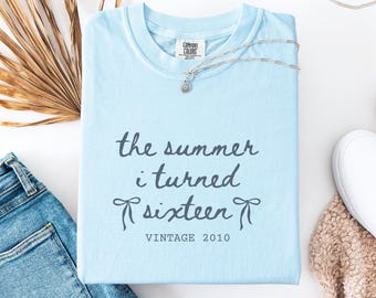 Custom 16th Birthday Shirt Girl, Comfort Colors Summer I Turned 16 Bday Party Tee, Sweet 16 Birthday Gifts for Daughter, Birthday Bow Shirt