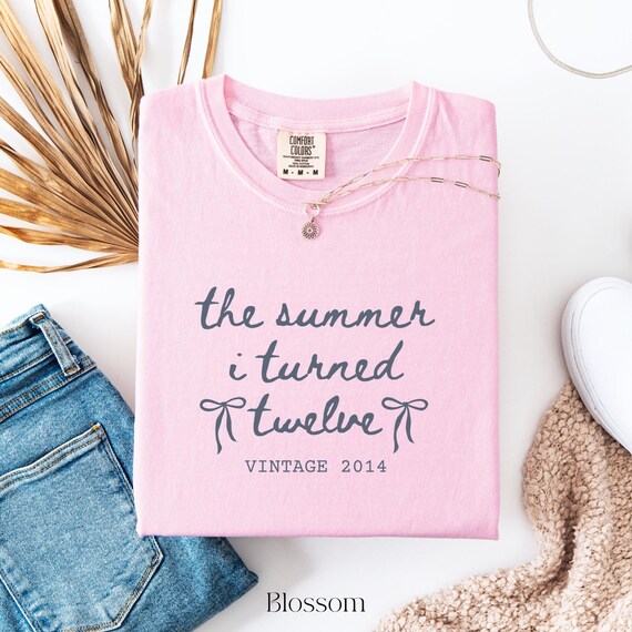 Custom 12th Birthday Shirt, Comfort Colors Summer I Turned 12 Bday Party Tee, 12 Year Old Birthday Gifts Girl, Gifts For Daughter, Bow Shirt