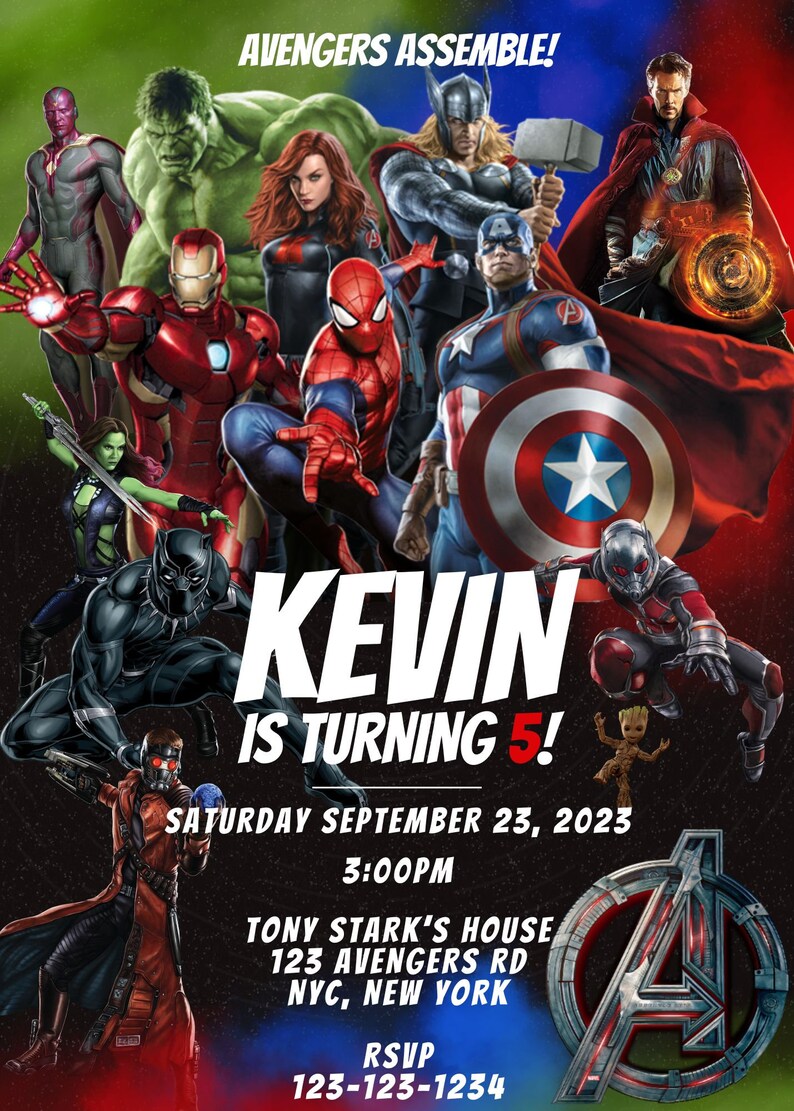 Avengers Birthday Invitation, Superhero Birthday Invitation, Boys