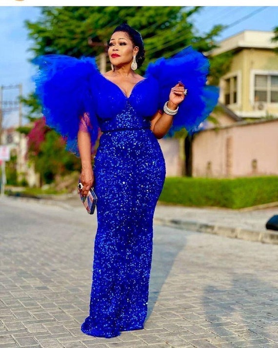 Blue Sequence Prom Dress Shimmering Dress. Bridal Party Dress