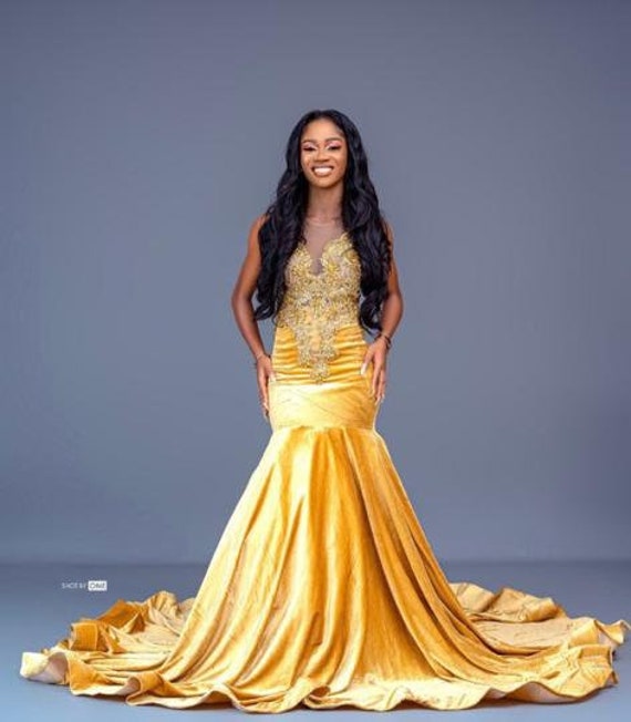 Long Gold Velvet Dress Prom Dress Evening Dress African Etsy