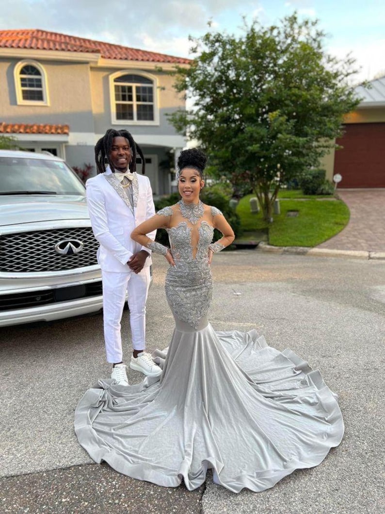 Grey Velvet Prom Dress, High School Dress, Bridal Party