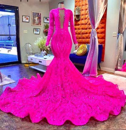 Sexy Beadings Super Pink Ruffled Black Girl Prom Dress