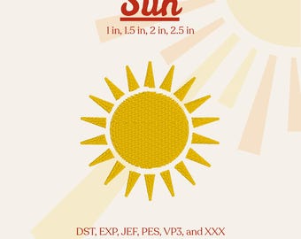 Sun Embroidery Design 4 Sizes – Mini Summer Machine Embroidery File Digital Download