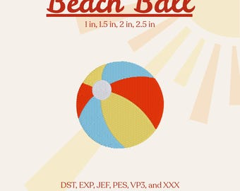 Beach Ball Embroidery Design 4 Sizes – Mini Summer Machine Embroidery File Digital Download