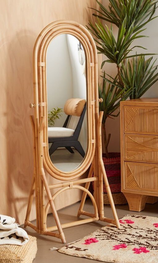 Handmade Rattan Floor Mirror, Rattan Big Mirror, Cane Mirror, Boho ...