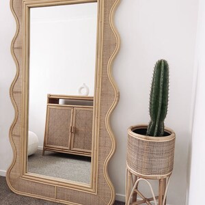 Handmade Rattan Floor Mirror, Rattan Big Mirror, Cane Mirror, Boho Mirror, Vintage Mirror, Wall Mirror, Floor Mirror, Real looking Mirror.