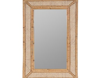 Miroir en rotin fait main, miroir rectangulaire en rotin, miroir en rotin, miroir bohème, miroir vintage, miroir mural, miroir de sol, miroir réaliste