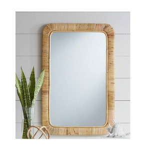 Handmade Rattan Mirror, Rattan Rectangle Mirror, Cane Mirror, Boho Mirror, Vintage Mirror, Wall Mirror, Floor Mirror, Real looking Mirror