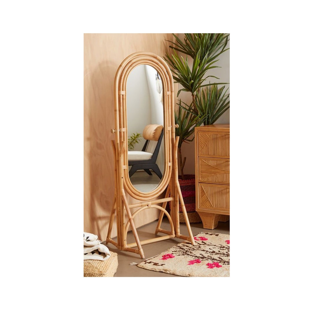 Handmade Rattan Floor Mirror, Rattan Big Mirror, Cane Mirror, Boho ...
