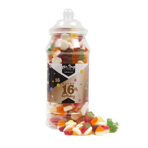 Happy 16th Birthday Sweet Gift Jar Jelly Mix Sweets Medium or Large Mr Beez