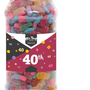 Buon 40° compleanno dolce regalo barattolo dolci frizzanti mix piccante medio o grande Mr Beez