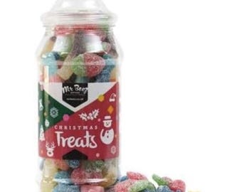 Christmas Sweets Jar Fizzy Mix Vegan Medium Tub Mr Beez Gifts 700g
