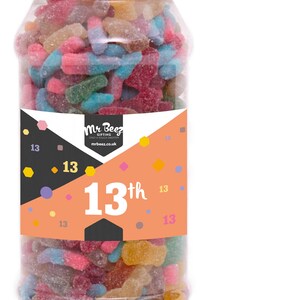 Buon 13° compleanno dolce regalo barattolo dolci frizzanti mix piccante medio o grande Mr Beez