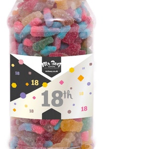 Buon 18° compleanno dolce regalo barattolo dolci frizzanti mix piccante medio o grande Mr Beez