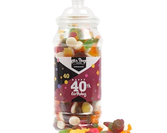 Happy 40th Birthday Sweet Gift Jar Jelly Mix Sweets Medium or Large Mr Beez