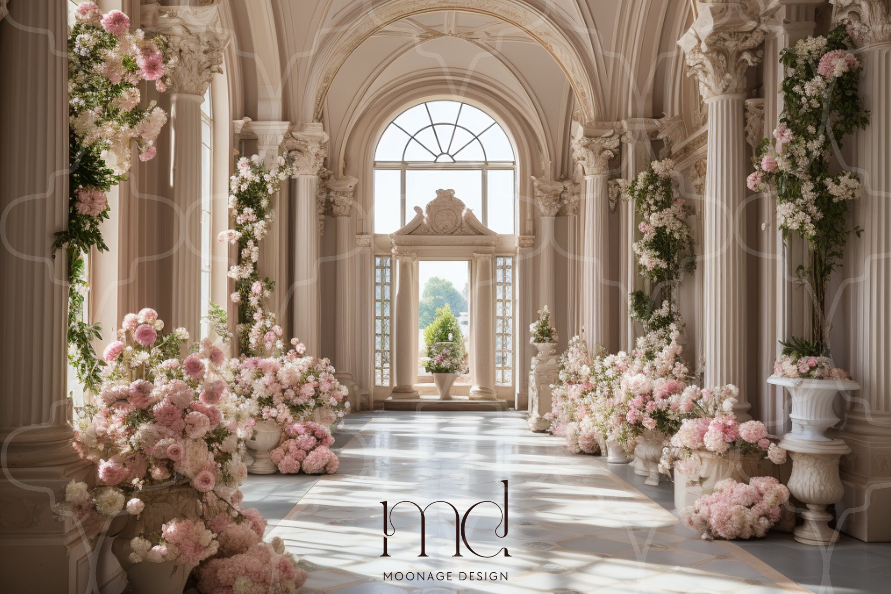 Aperturee Marble Floor Floral Door Wedding Room Set Backdrop