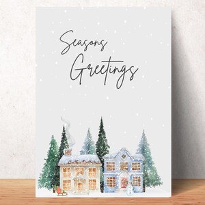 Printable Christmas Card, Watercolor Christmas Design, Seasons Greetings Card, Digital Download Holiday Card